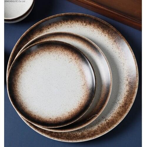 Japanese-style Household Tableware Plates, Jars, Soup Bowls, Retro Ceramic Steak Plates, Commercial Restaurant Tableware Sets