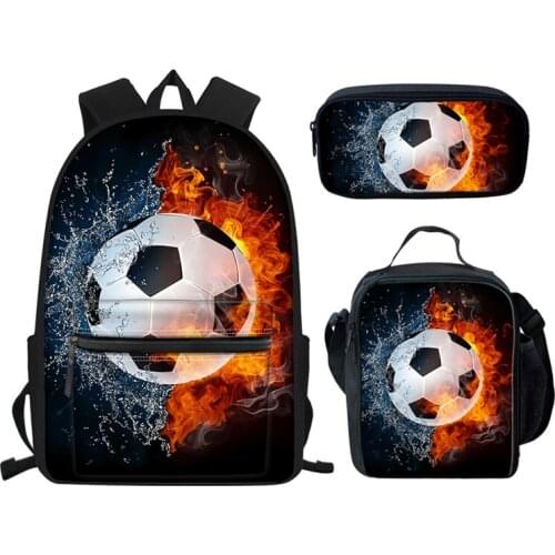 ELVISWORDS 3 Pcs/set Children School Bags Ice Fire Football Printed School Backpack for Teen Boys Kids Book Bag Student Backpack