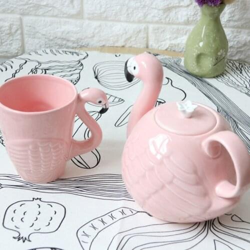 Flamingos Bird Teapot Cup Set 3D Animal Coffee Pot Mug Super Beauty ins Girl Pink Ceramic Cute Creative Birthday Xmas Gift