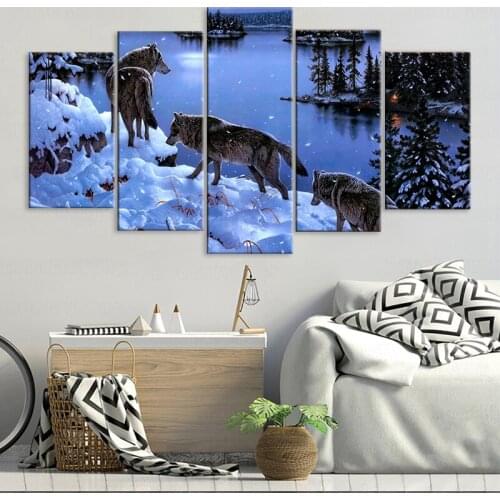 HD Printed wall art Snow Wolf lake Painting Canvas Print room decor print poster picture canvas with frame