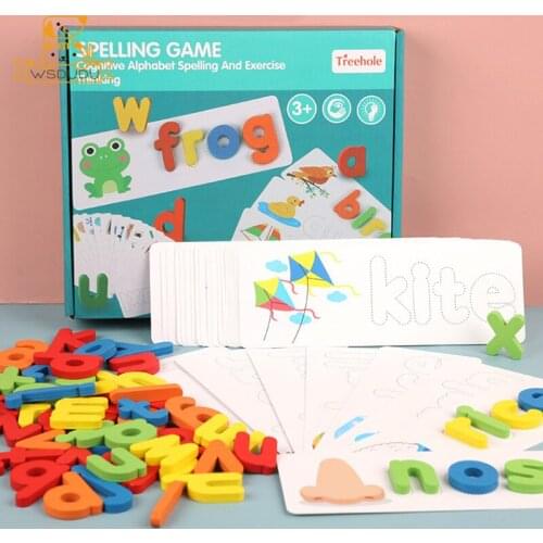 Spelling Games English 26 Letters Word Wooden Board Alphabet Toddler Early Educational Montessori Cognition Match Animal Puzzles