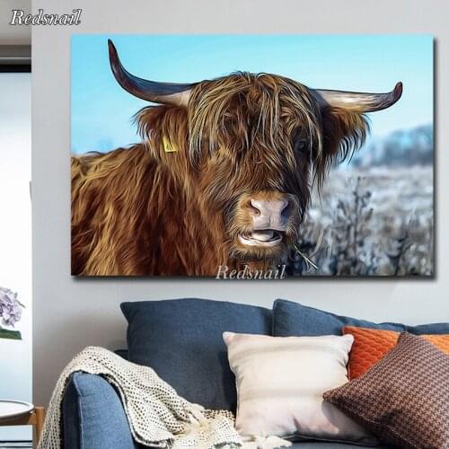 Cow Wall Art 5d mosaic diy diamond painting full square round highland cow diamond embroidery Bull Poster home decor EE1284
