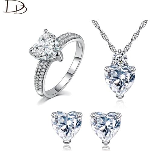 DODO Heart Cubic Zircon Jewelry Set 925 Sterling Silver Ring Wave Chain Necklace Stud Earrings Women Wedding Bijoux Gifts JS027