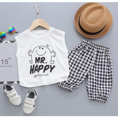 Baby Boy Clothing Sets Summer Toddler Boys Sleeveless Letter Tops+ Plaid Shorts Kids Clothes Set Newborn Outfits Suit