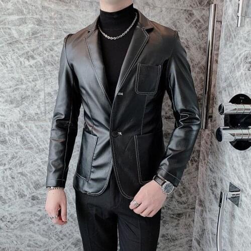 Leather Coat British Leather Blazer Men Black Fashion Designer Leather Jackets Blazer Homme Club Outfit Leather Jacket Mens Coat