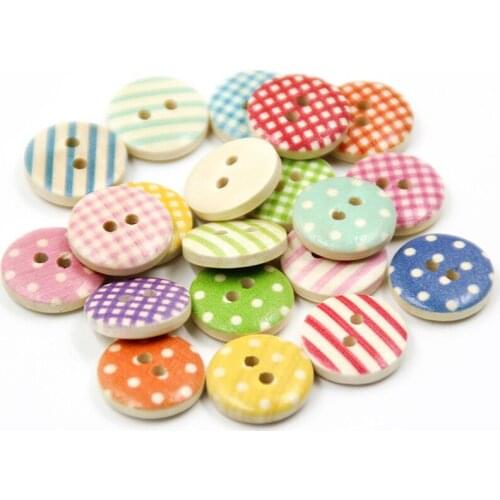 100pcs/lot 15mm diameter round painting Wooden buttons for clothing DIY gift decorative button for needlework