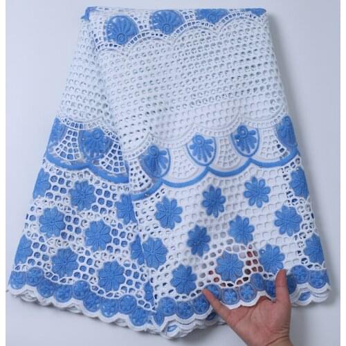 SJD LACE High Quality Blue Mesh African Lace Fabric New Arrival Swiss Voile Fabric Bright Diamond Nigerian Fabric For PartyA2197