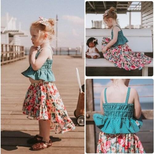Summer Baby Girl Set Sling Strap Vest Top Dot Tee Floral Skirt Cute Kids Girl Clothes Two Piece Outfits Suit 1 2 3 4 5 Years