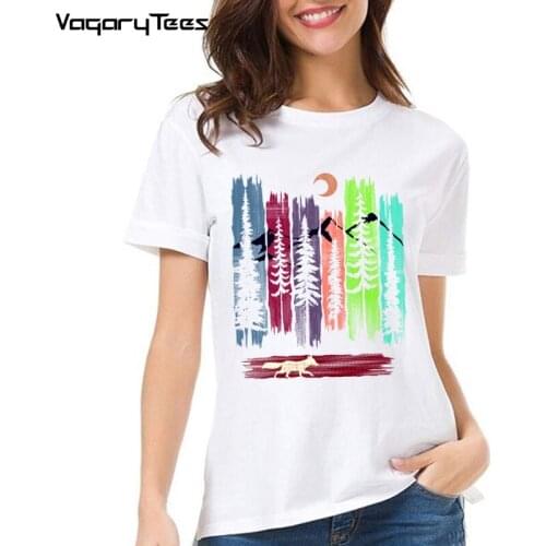 Hot Art Fox Design Womens Creative Fox Wild Colors Printed T-shirt High Quality Hipster Cool Short Sleeve Tee Shirts Tops