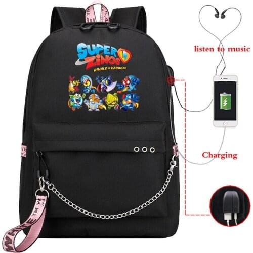 Hot Sale Super Zings Backpack USB Design Backpacs Teens Rucksack Girls Superzings School Bag Fashion Students Bookbag Travel Bag