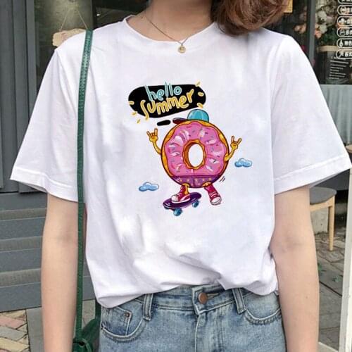 Cute Donuts Print T Shirt Women Short Sleeve O Neck Loose Women Tshirt Ladies 2021 New Summer Fashion Tee Shirt Tops Clothing