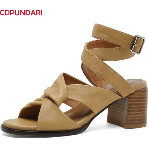 Fashion Ankle Strap Genuine Leather High Heels Gladiator Sandals Women Summer Casual Shoes Sandales Femmes 2021 Sandalias Mujer