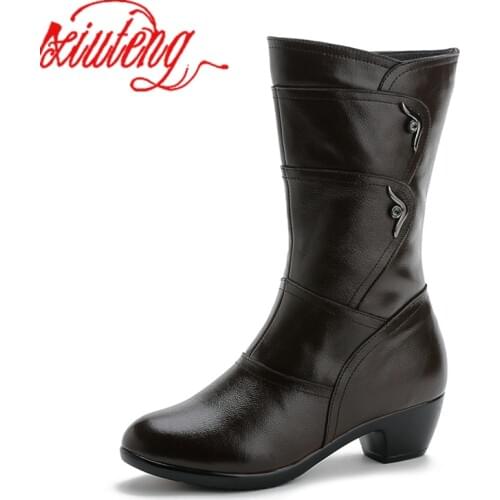 Xiuteng Fashion Ladies Knee High Winter Boots Soft Leather Boots Woman Black Zip Warm Women Thigh High Round Toe Boots Shoes