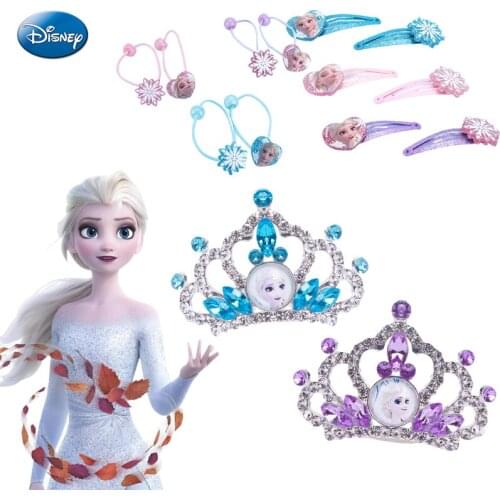Cartoon Disney Frozen 2 Princess Crown Makeup Toys Elsa Headdress Side Clip Girls Party Pretend Play Kids Hair Pin Accessories