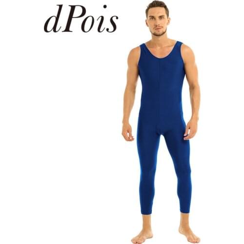 Mens Gym Fitness Bodysuit Gymnastics Leotards Homme One-piece Male Sports Sleeveless Scoop Neck Skin-Tight Vest Unitard Bodysuit