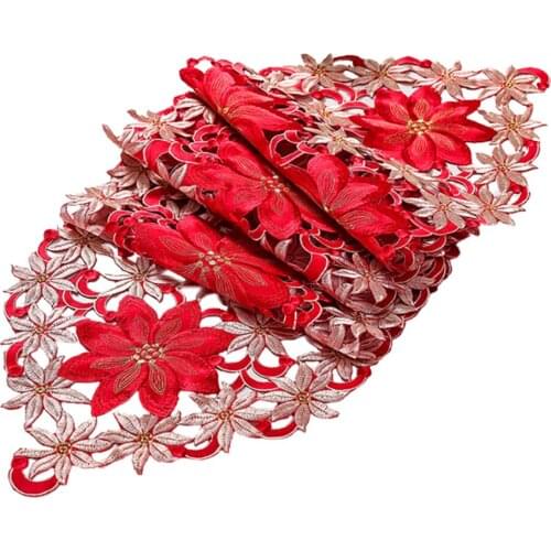 Table Runner For Restaurant Kitchen Dining Wedding Party High-quality 38X176cm Christmas Floral Embroidery Beautiful Tablecloth