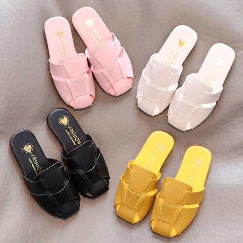 2021 new childrens slippers woven leather shoes girls princess childrens home slippers indoor sandals