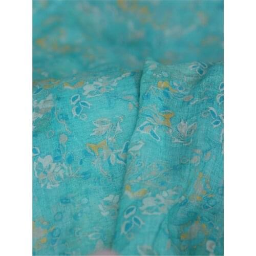 New high quality ramie material Green and yellow flower printing tissu Fashionable gown dress cheongsam material