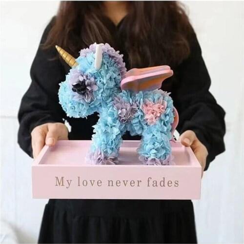 New Arrival Eternal Flower Unicorn Rose Gift Box Valentines Day Gift for a Girlfriend Rose Acrylic Flower Box House Decoration