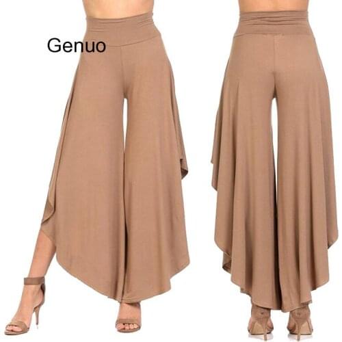 Irregular Ruffles Wide Leg Pants Women High Waist Pleated Pants Femme Casual Loose Streetwear Trousers