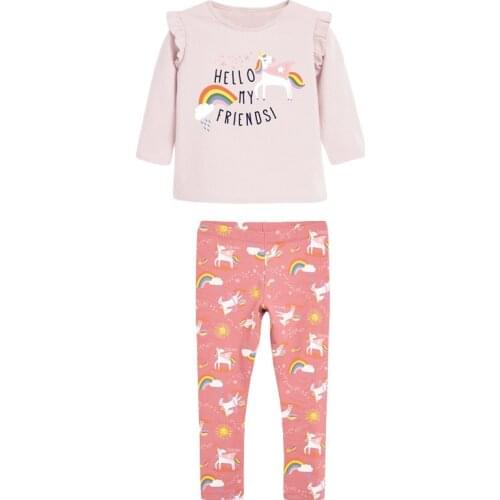 Baby Girl Fall Clothes 2021 Autumn Cotton Brand Toddler Letter Rainbow Unicorn Pink T Shirt + Rainbow Unicorn Pants Children Set