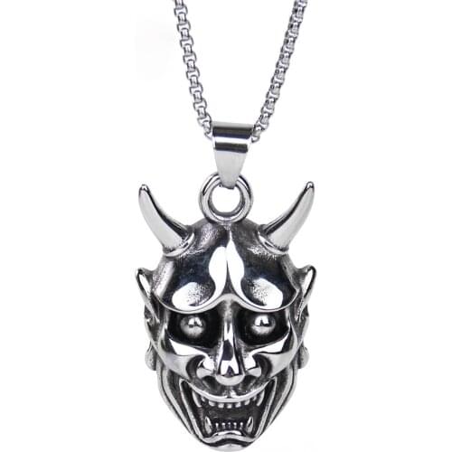 316 Stainless Steel Gothic Anger Hannya Necklace Ghost mask Head Boruo Mask Pendant Punk Mens Men Chocker Fashion Jewelry Gift