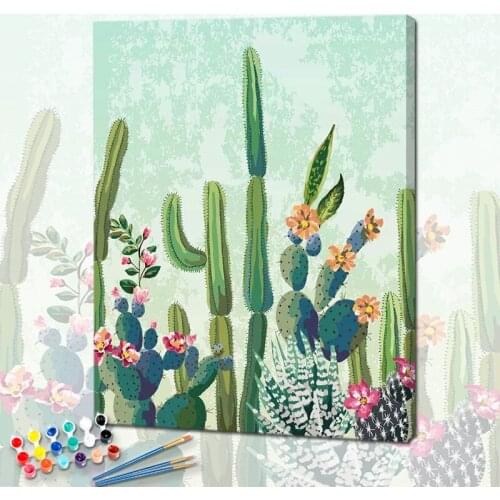 PhotoCustom Acrylic Paint By Numbers Flowers DIY 60x75cm Oil Painting By Numbers Digital Canvas Painting Cactus Home Decor