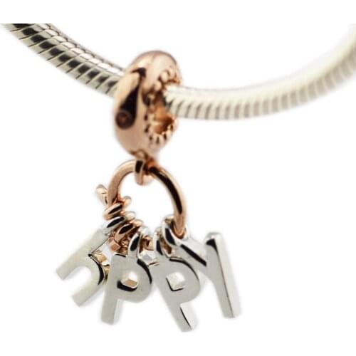 Authentic 925 Sterling Silver Be Happy Dangle Charm Beads For Jewelry Making Fits Original Bracelets Berloque Argent
