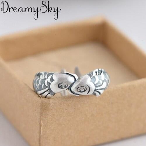 Luxury Vintage Punk Silver Color Two Fish Rings For Women Wedding Statement Finger Ring Anillos Anelli Bijoux