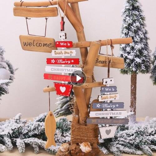 Christmas Wooden Pendant Bells Wooden Tree Pendant Christmas Tree Blessing Decoration Home Party Ornaments Festive Scene Props