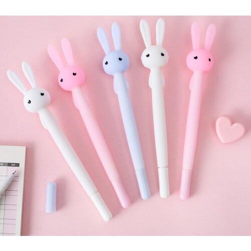 3pcs Cute Funny Rabbit Pen Ballpoint Black Gel Ink Pens 0.5mm Writing Silicone Flexible Stationery School Child Kids Gifts H6947