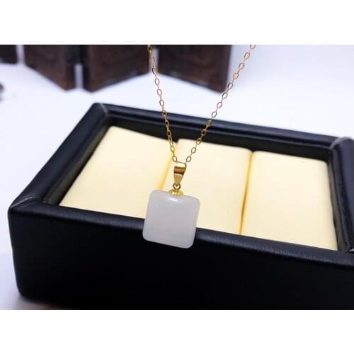 SHILOVEM 18k yellow gold natural white Jasper pendants Christmas Gift fine Jewelry wedding no necklace new 11mm yzz111100hby