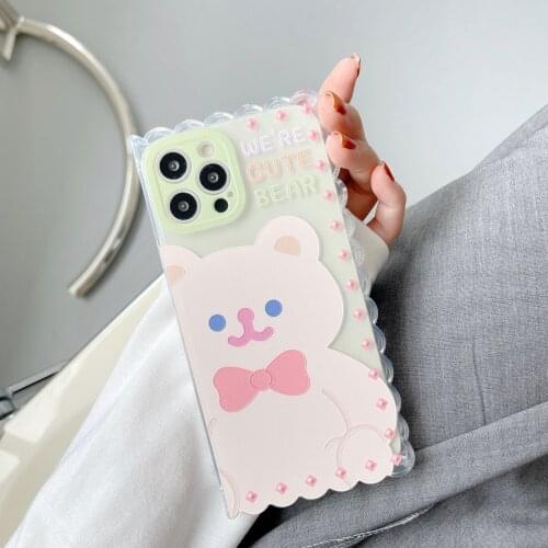 Retro bow Bear Silicone Shockproof Phone Case For iPhone 12 11 Pro Xs Max Lens Protection Case for iPhone X Xr case Cute Cover
