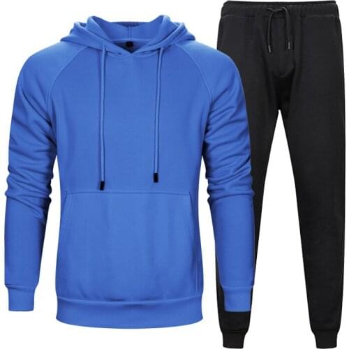 Solid Color Hoodies Suit for Fall/Winter Mens Kangaroo Pocket Hooded Sweatshirt With Solid Color Loose Casual Sports Trousers