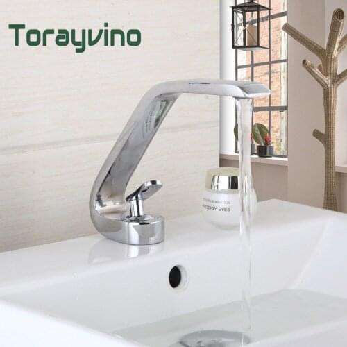 Torayvino New Bathroom Sink Basin Faucet Deck Mount Bright Chrome Washing Basin Mixer Water taps Single Handle Bathroom Faucets