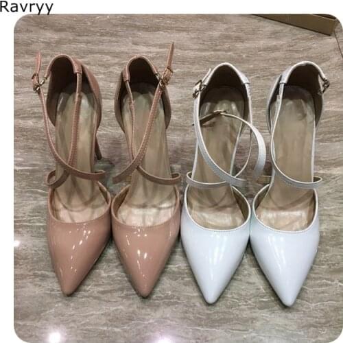 Nude Color Woman high heel Pointed Toe Sexy Pumps ankle buckle female dress shoes stiletto heels OL out fits party single shoes