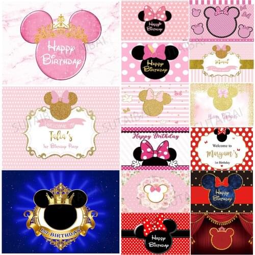 Photography Backdrop Custom Pink Girl Marble Mouse Birthday Backdrop Personalised Photo Studio Background Vinyl Banner Photocall