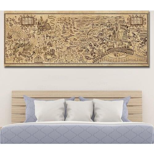 Magic World Map Poster Porter Retro Canvas Frame Modular Wall Art HD Images Reading Room Home Decor