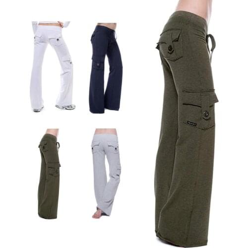 High Waist Comfortable flexible and easy to stretch Women Solid Color Elastic Waist Button Pocket Pants Loose Sports Trouse