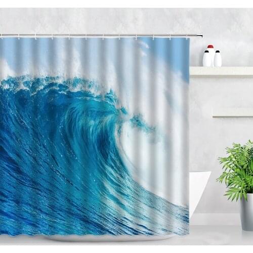 3D Landscape Ocean Waves Shower Curtain Set Blue Sea Water Natural Scenery Waterproof Bathroom Decor Screens Hooks Bath Curtains