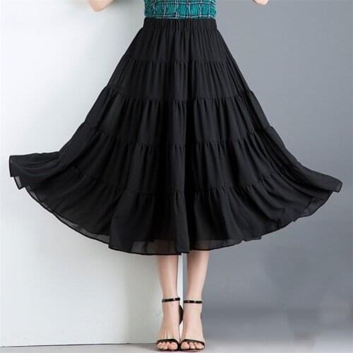 2020 Spring Summer High Waist Ruffles Long Skirt Pure Color Office Lady A-Line Skirts Large Size M-7XL 8XL