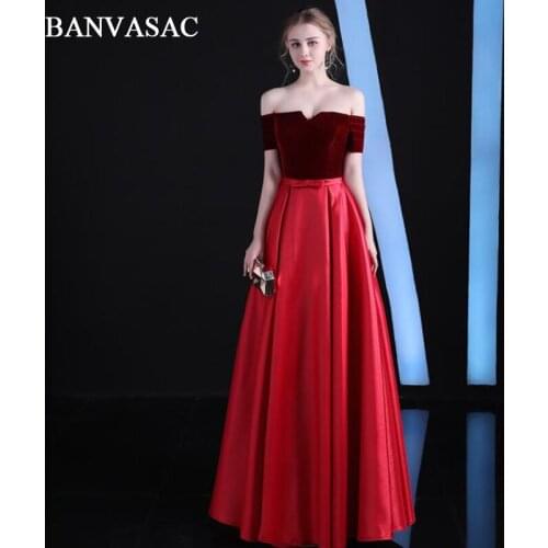 BANVASAC 2018 Boat Neck A Line Bow Sash Long Evening Dresses Elegant Velour Short Sleeve Backless Party Prom Gowns