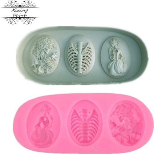 Woman skull portrait cake decoration tools fondant Moulds Skull Christening Halloween Fondant molds Chocolate mold