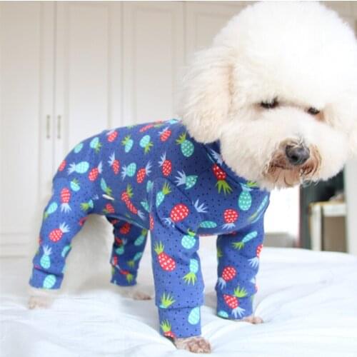 100%Cotton Thin Pet Dog Clothes Strawberry Print Jumpsuits Hoodies Wrap Belly Blue Rompers Puppy Dog Chihuahua Yorkshire Outfits