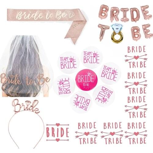 18Pcs Rose Gold Bride Sash Hen Party Decoration Bride To Be Bachelorette Party Decoration Badge Sticker