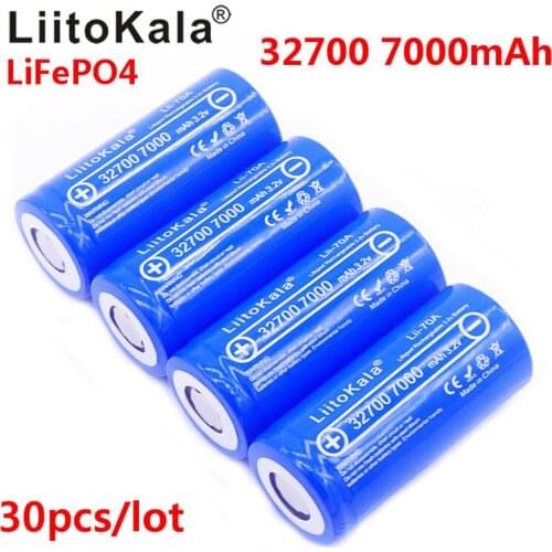 30pcs LiitoKala lii-70A 32700 cell 7000mah 3.2V LiFePO4 rechargeable battery with flat top for flashlight 32700 battery 6500