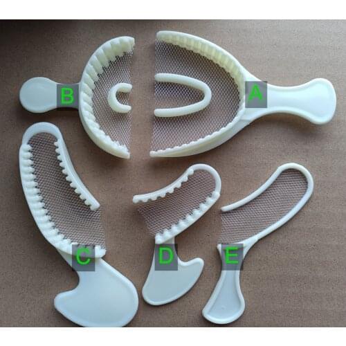500Pis Dental Disposable Impression Trays Bite Registration Net Gauge Denture Tray Full Half 5TypesX100=500Pis