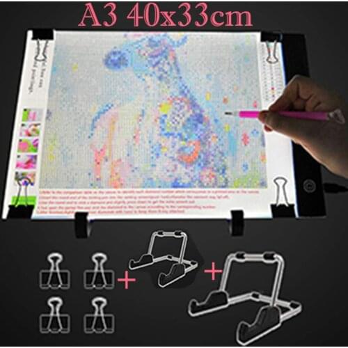 A3 LED Light Pad for Diamond Painting, USB Powered 5D Diamond Embroidery Accessories Light Tools Kit Detachable Stand Clips
