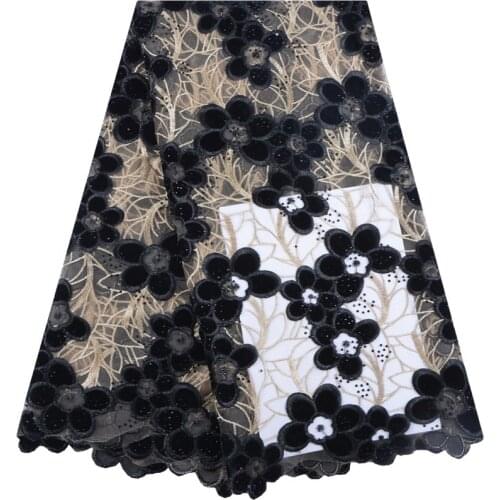 African Lace Fabric 2019 Embroidered Nigerian Lace Fabric Black High Quality French Tulle Lace Fabric For Women Dress 1550