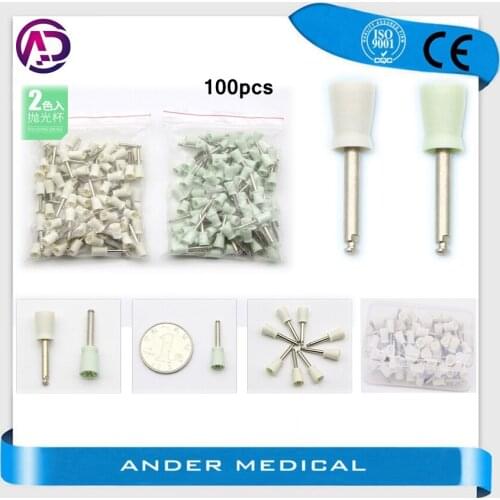 Free shipping 100 pcs white green Dental polishing cup Polisher Prophy Rubber Cup Latch Nylon For Dentistry Lab